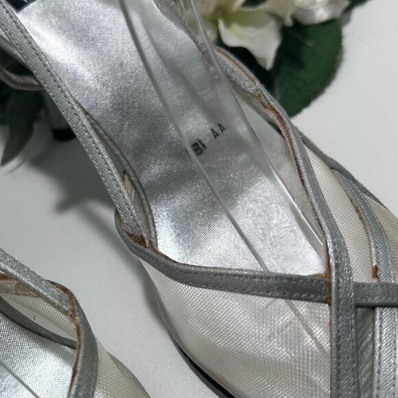 Stuart Weitzman Lame Dressy Pumps Size 8.5 Silver Matte Slingback Mesh Detail - Picture 10 of 16